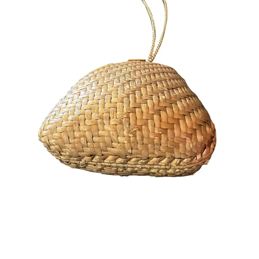 Woven Clutch Gold Metallic Triangular Minaudiere Chain Strap Evening Bag